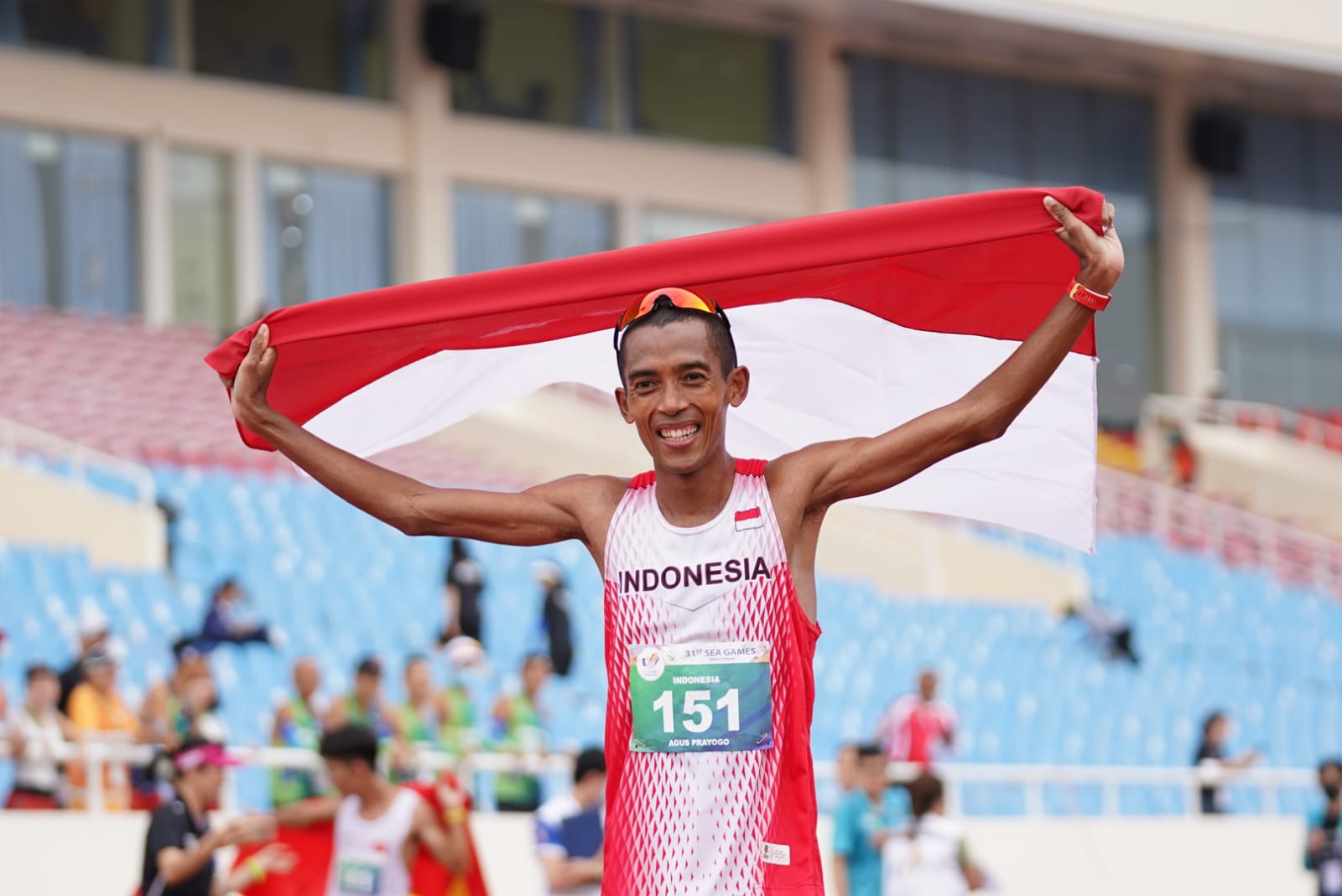 Agus Prayogo finis kedua di belakang pelari tuan rumah. (NOC Indonesia/M Rifqi)