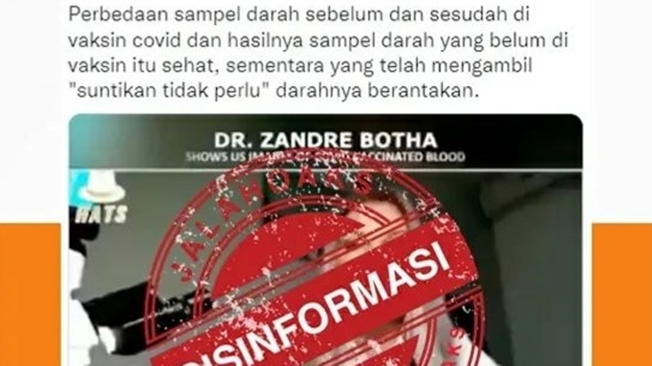 [HOAKS atau FAKTA]: Darah Orang Tervaksinasi COVID-19 Tidak Sehat