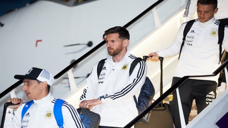Lionel Messi saat tiba di Rusia