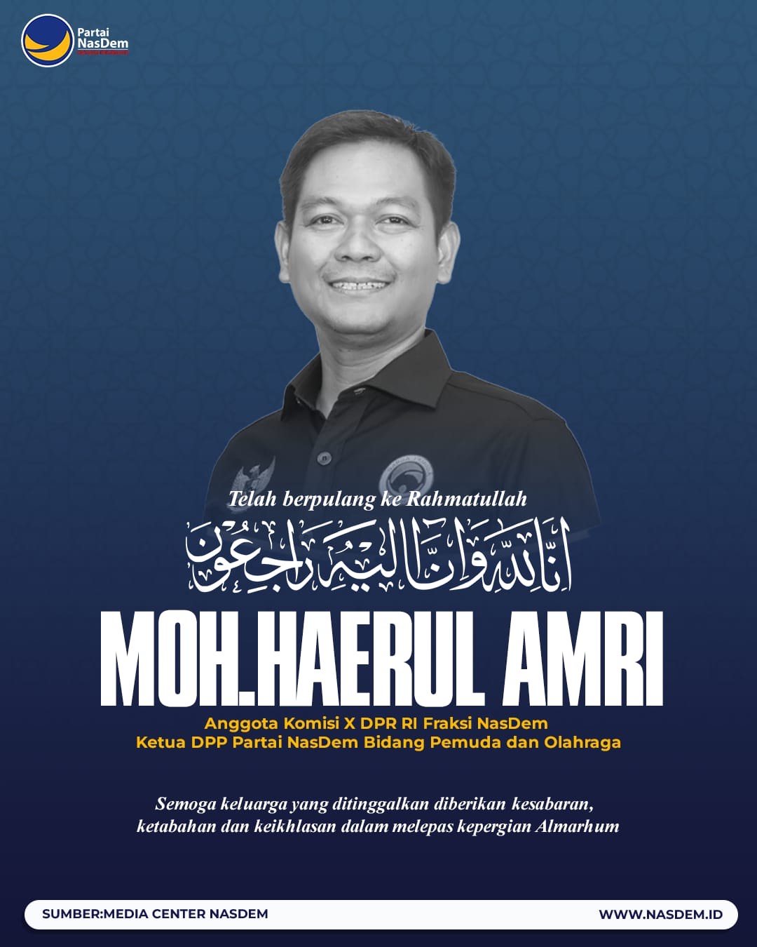 Haerul Amri tutup usia saat menjalani kunjungan kerja di Palembang