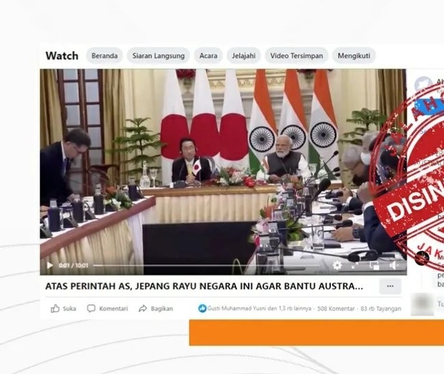 [HOAKS atau FAKTA]: Jepang Bujuk India untuk Bantu Australia Serang Indonesia