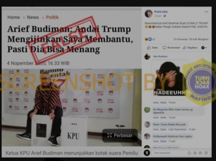 [HOAKS atau FAKTA]: Ketua KPU Bisa Menangkan Donald Trump Seperti Jokowi