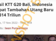 [HOAKS atau FAKTA]: Pasca KTT G20 di Bali, Indonesia Tambah Utang Baru Rp 314 Triliun