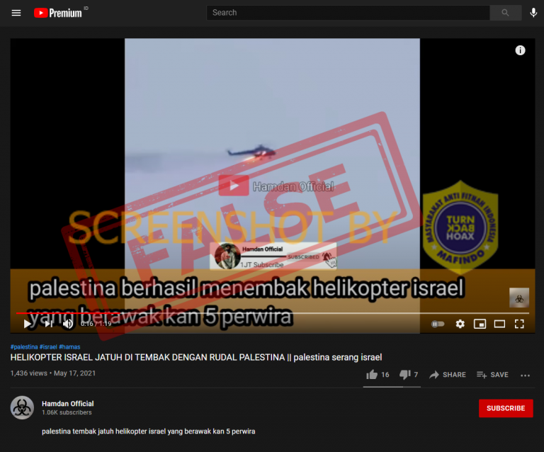 Tangkapan layar heli Israel. (Foto: Mafindo)