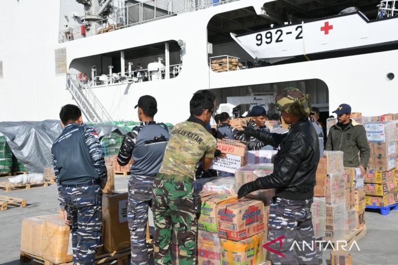 KRI Radjiman Mulai Bongkar Muat Bantuan Rakyat Palestina di Pelabuhan Mesir
