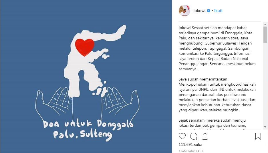 Jejak Digital Reaksi Jokowi Ketika Tahu Tsunami Palu