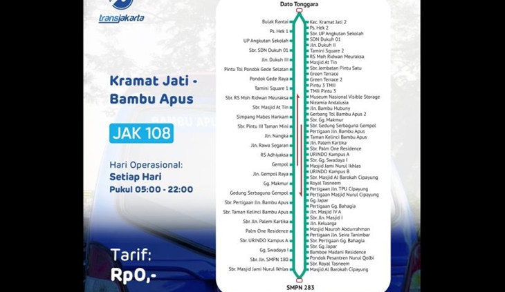 Mulai Hari Ini Mikrotrans JAK108 Angkut Warga Rute Kramat Jati - Bambu Apus
