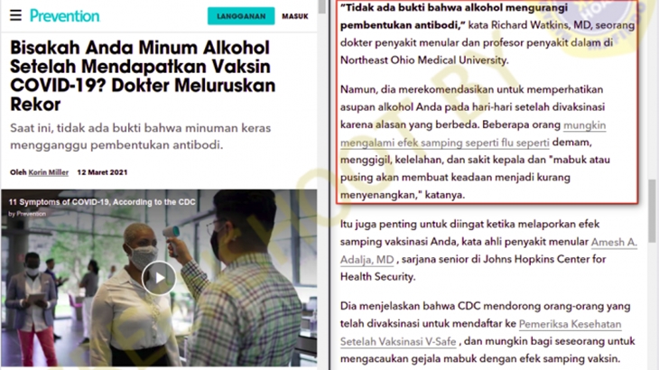 [HOAKS atau FAKTA]: Setelah Vaksin COVID-19, Selama 5 Bulan Tak Boleh Minum Alkohol