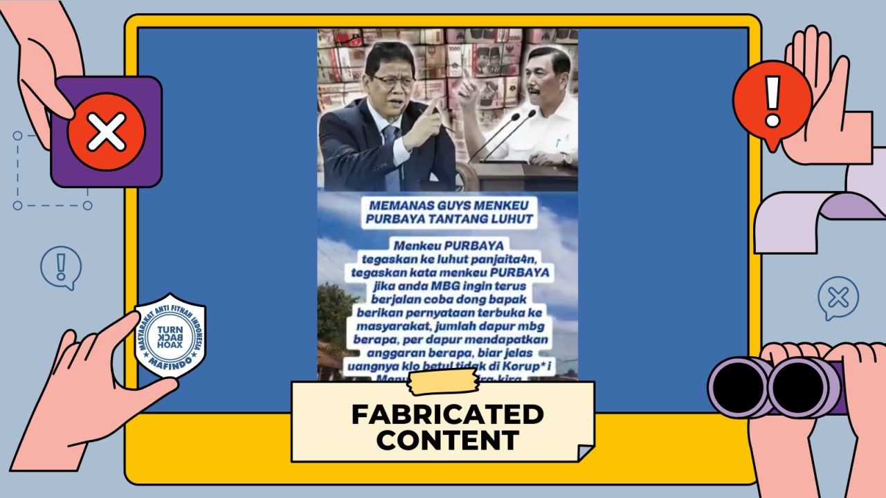 [HOAKS atau FAKTA]: Soal MBG, Menkeu Purbaya Tantang Luhut soal Transparansi Data