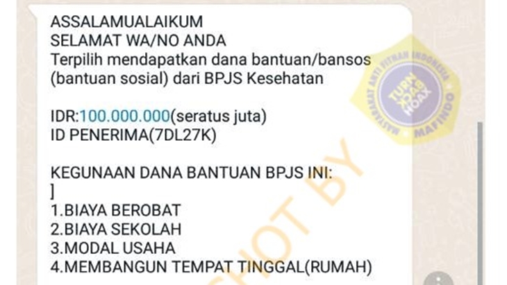 [HOAKS atau FAKTA]: BPJS Berikan Bantuan Uang Rp 100 Juta untuk Bangun Rumah