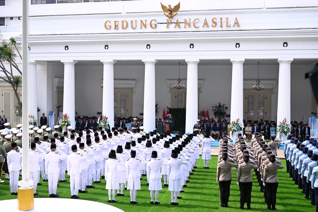 Suasana upacara peringatan Hari Lahir Pancasila di Lapangan Gedung Pancasila, kompleks Kementerian Luar Negeri, Jakarta, Senin (1/6/2026). Foto/BPMI Setpres.
