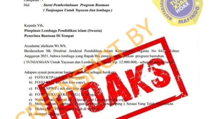 [HOAKS atau FAKTA]: Kemenag Bagi-bagi Uang untuk Lembaga Pendidikan Islam