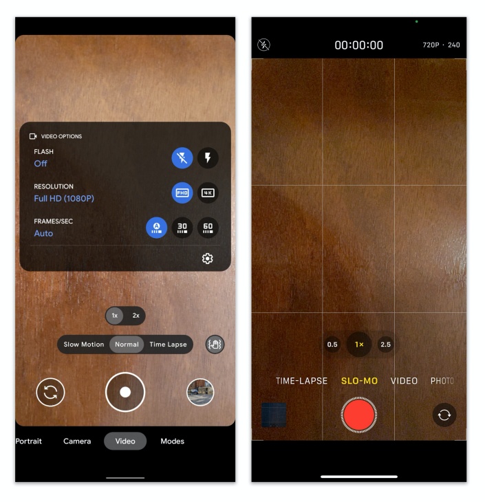 Fitur video di Google Camer (kiri) dan Apple (kanan). (Foto NY Times) 