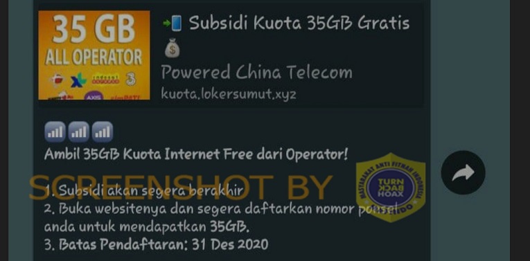 [HOAKS atau FAKTA]: Link untuk Dapatkan Kuota Internet 35 GB Gratis