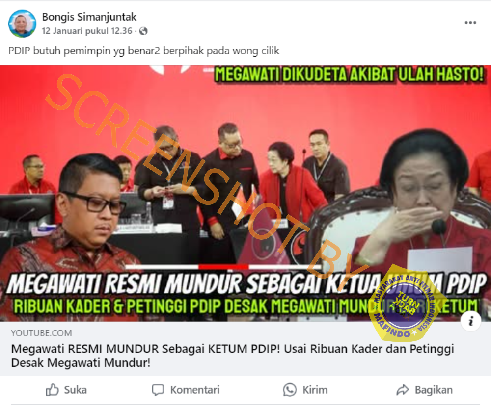 [HOAKS atau FAKTA] : Megawati Mundur sebagai Ketum PDIP karena Kasus Hasto