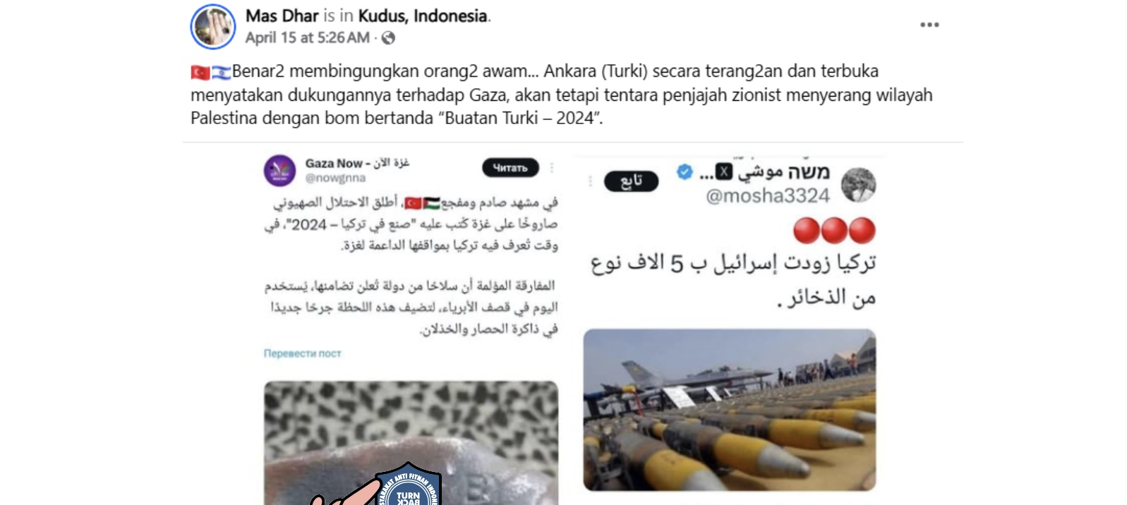 [HOAKS atau FAKTA] : Turkiye Pasok Ribuan Bom dan Roket Untuk Israel Serang Gaza Palestina