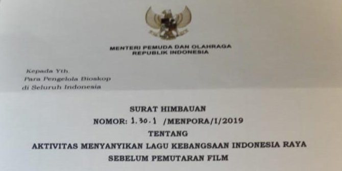 Menuai Kritik Warganet, Menpora Cabut Imbauan Nyanyi Lagu Indonesia Raya di Bioskop