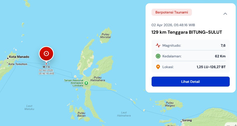 7 Daerah di Maluku Utara dan Sulawesi Utara Siaga Hadapi Tsunami