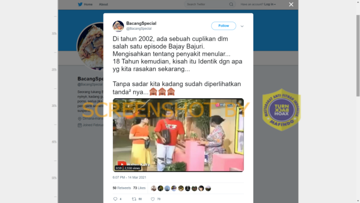 (HOAKS atau FAKTA) : Sitkom Bajaj Bajuri di Tahun 2002 Ramalkan Pandemi Corona