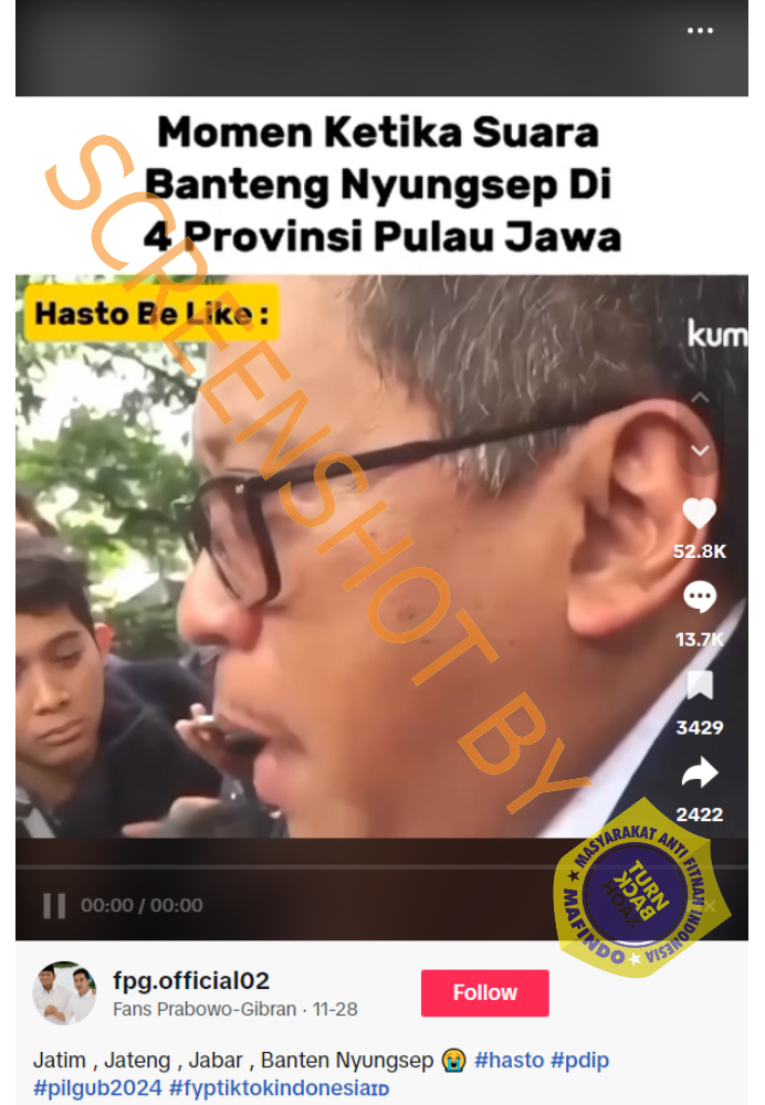 [HOAKS atau FAKTA] : Hasto Kembali Menangis Usai PDI-P ‘Nyungsep’ di Pulau Jawa saat Pilkada 2024