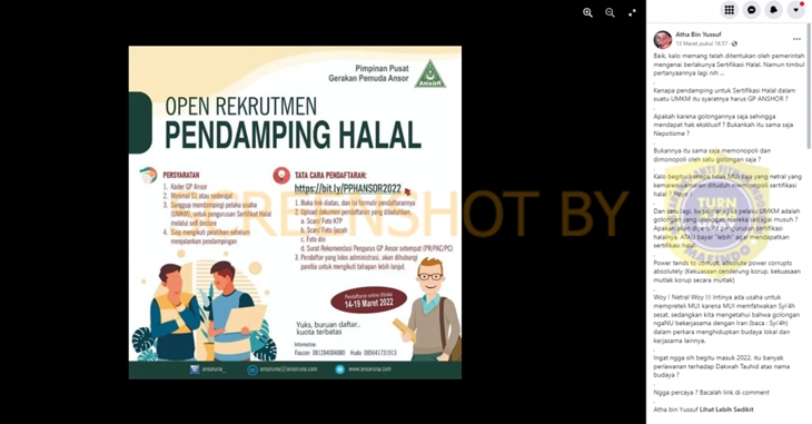 [HOAKS atau FAKTA]: Pendamping Sertifikasi Halal UMKM Harus Anggota GP Ansor