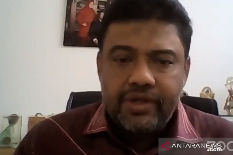 Presiden KSPI Said Iqbal dalam konferensi pers virtual "Catatan Akhir Tahun 2020 dan Outlook Peruburuhan 2021" dipantau dari Jakarta pada Senin (28/12/2020) (ANTARA/Prisca Triferna)