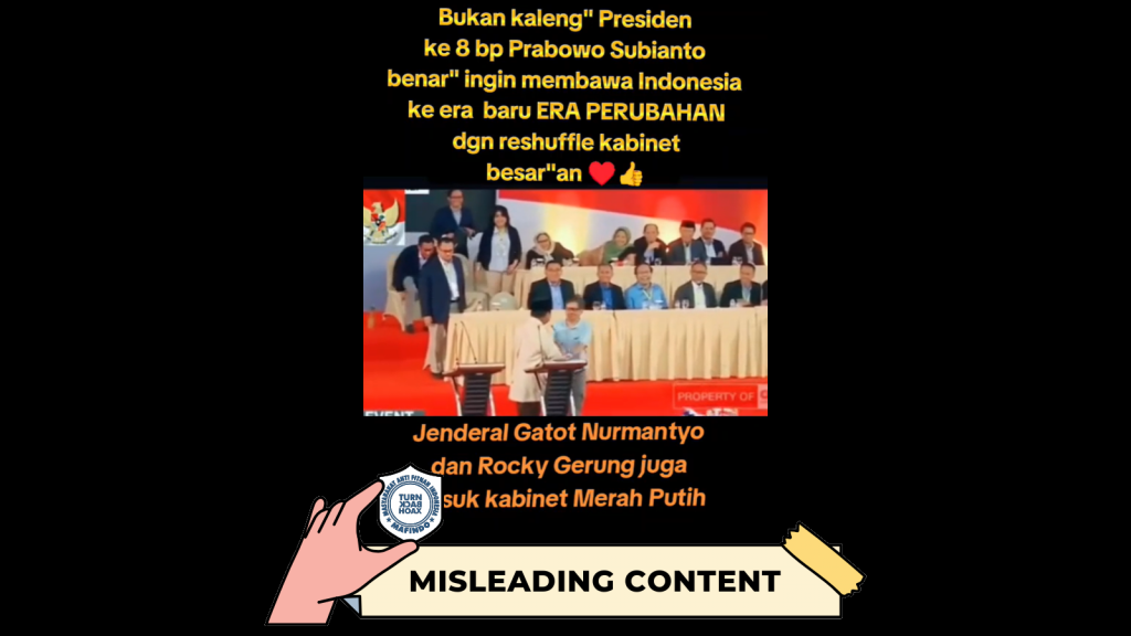 [HOAKS atau FAKTA]: Prabowo Tunjuk Gatot Nurmantyo dan Rocky Gerung Jadi Menteri