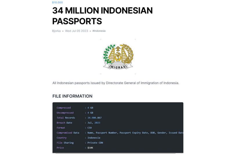 BSSN Lakukan Validasi Data Paspor 34 Juta WNI yang Diduga Bocor