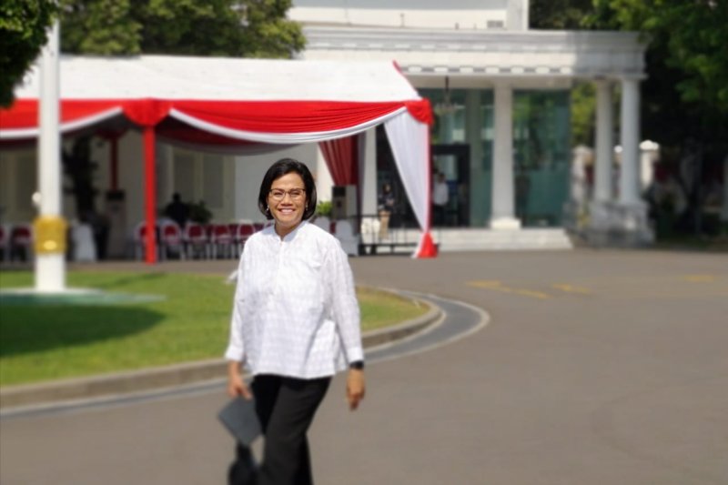 Menkeu Kabinet Kerja Sri Mulyani Indrawati tiba di Istana Kepresidenan Jakarta, Selasa (22/10/2019) (Agus Salim)