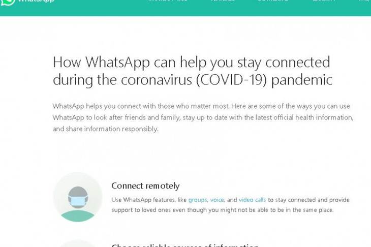 Tangkapan layar layanan virus corona di laman WhatsApp (Antara)