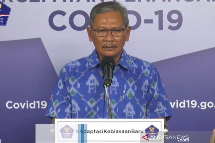 Tangkapan layar Juru Bicara Pemerintah untuk Penanganan COVID-19 Achmad Yurianto dalam konferensi pers di Graha BNPB di Jakarta pada Sabtu (27/6/2020). (ANTARA/Prisca Triferna)