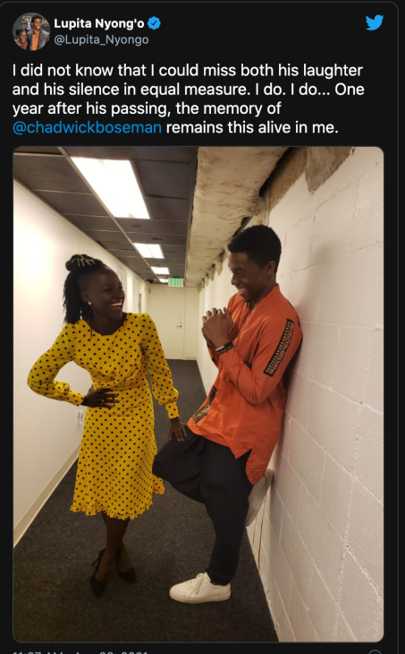 Peringatan Lupita Nyong'o terhadap mendiang  Boseman. (Foto Twitter)