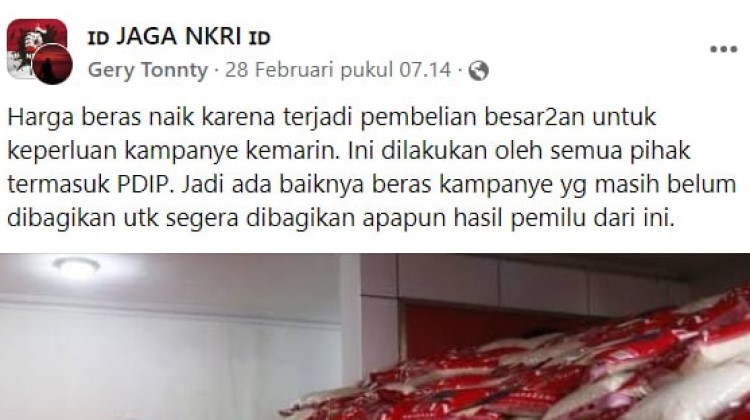 [HOAKS atau FAKTA]: Harga Beras Naik Karena Diborong untuk Kepentingan Kampanye Parpol