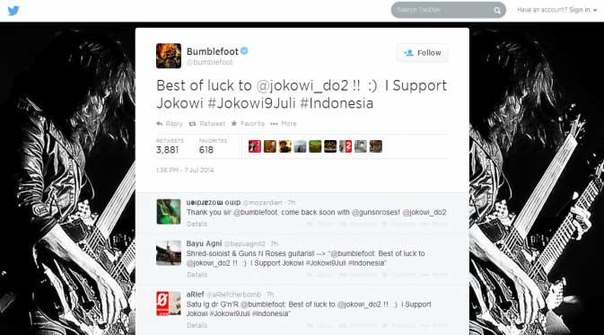 Giliran Gitaris Guns N' Roses Dukung Jokowi