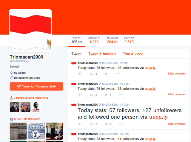 Semedi, Status Terakhir Akun Twitter TrioMacan2000