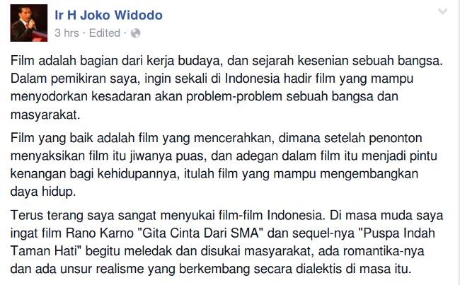 Ungkapan Jokowi Tentang Film Indonesia